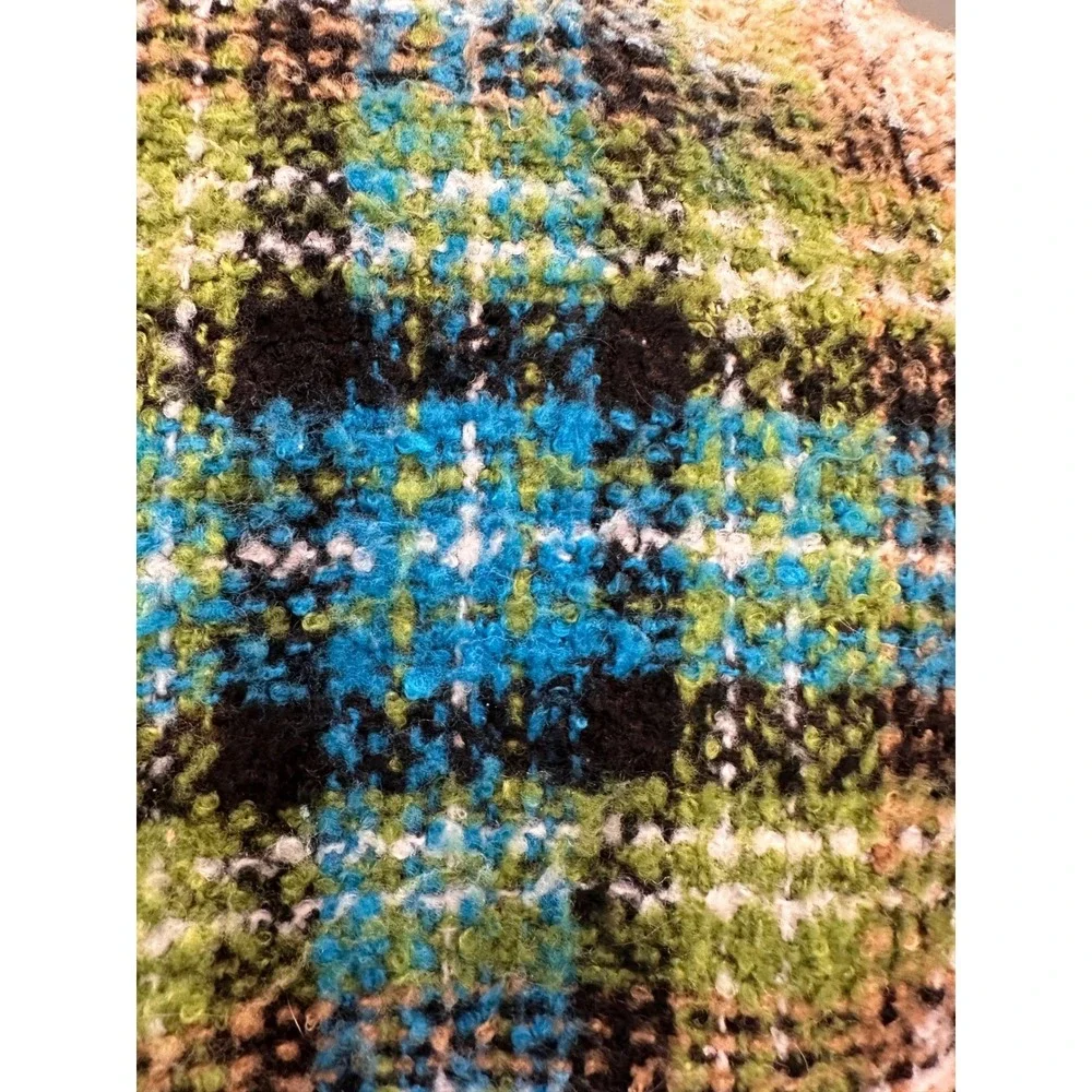 Anthropologie Nick &‎ Mo Retro Tweed Plaid Wool Flare Coat Small Fringed Boho